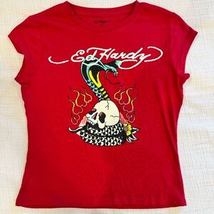 Ed Hardy Red Graphic Short Sleeve Tee
